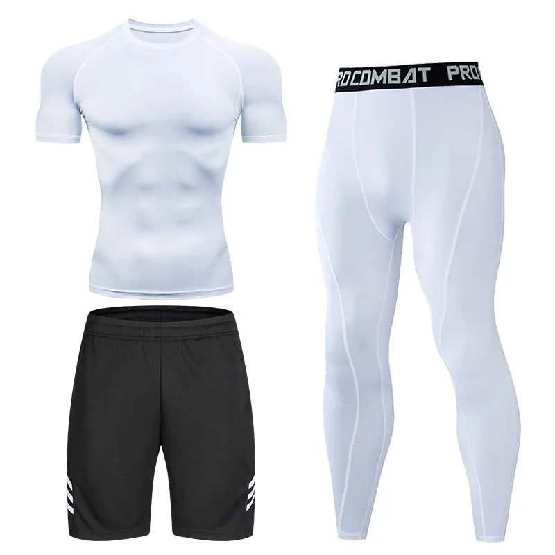 Tight Sportswear Men's Compression Sport Clothing Suit Gym Leggings Tshirt Rashguard MMA Male Shirts Fitness Sweatshirt Sets