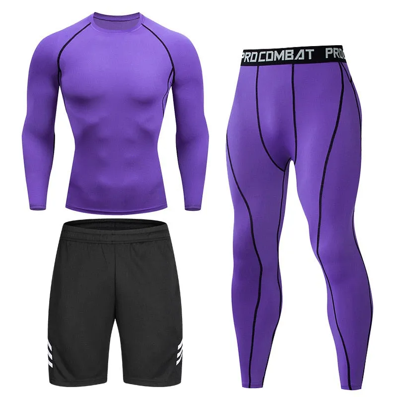 Tight Sportswear Men's Compression Sport Clothing Suit Gym Leggings Tshirt Rashguard MMA Male Shirts Fitness Sweatshirt Sets