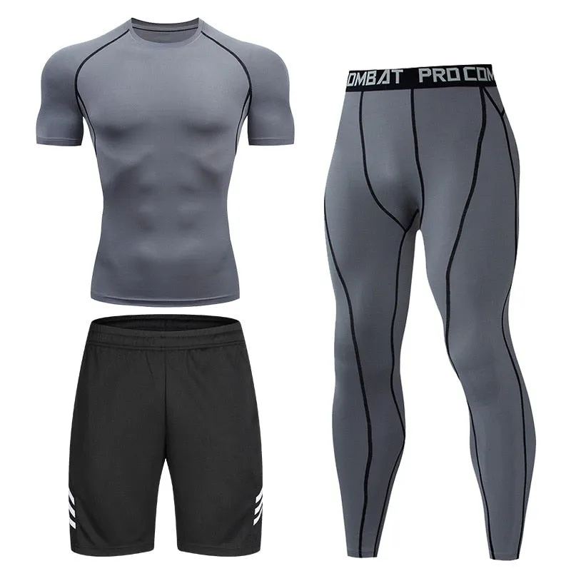 Tight Sportswear Men's Compression Sport Clothing Suit Gym Leggings Tshirt Rashguard MMA Male Shirts Fitness Sweatshirt Sets
