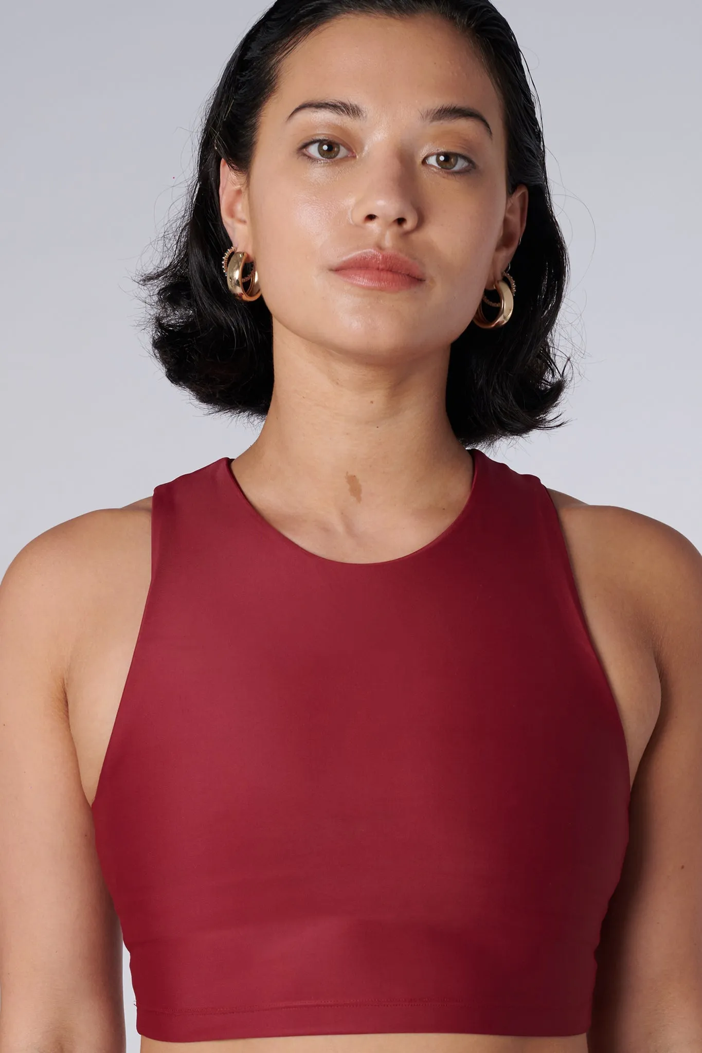 Tula High Neck Racer Back Crop Top | Recycled Nylon | Wine