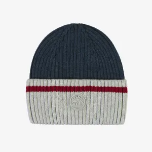 Tuque en tricot marine-gris effet bas de laine, enfant || Navy-gray knit toque with wool socks effect, child