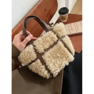 UAKISS  -  Handheld Plush Bag  Autumn/Winter New Lamb Wings French Small Commuter One Shoulder Crossbody Bags