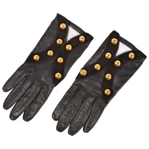 Vintage Hermes Paris Black Leather Gloves