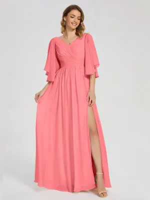 Watermelon Coloured Bridesmaid Dresses Giselle Pretty Corset Back Chiffon Bridesmaid Dresses
