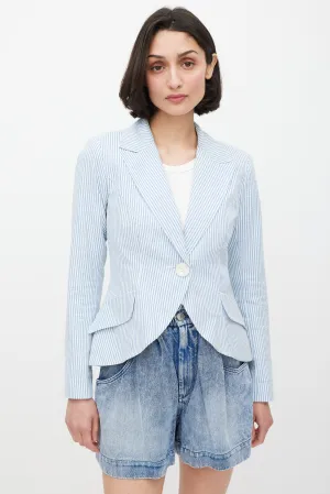 White & Blue Seersucker Striped Blazer