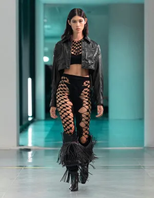 Women's Cropped Fringed Leather Jacket