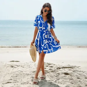 Women's Floral Print Lapel Short Sleeve Shirt Dresses Wholesale Womens Clothing N3823122900128