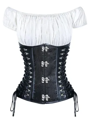 Women's Gothic Retro Jacquard Underbust Corset with Off Shoulder T-shirt