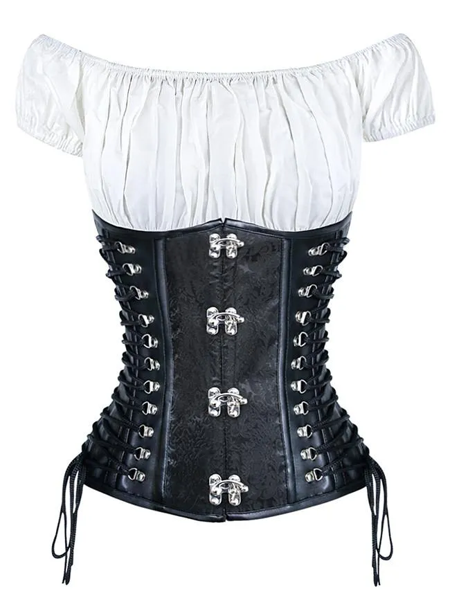 Women's Gothic Retro Jacquard Underbust Corset with Off Shoulder T-shirt