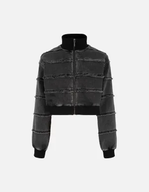 Women's Horizontal Patchwork Washed Denim Jacket