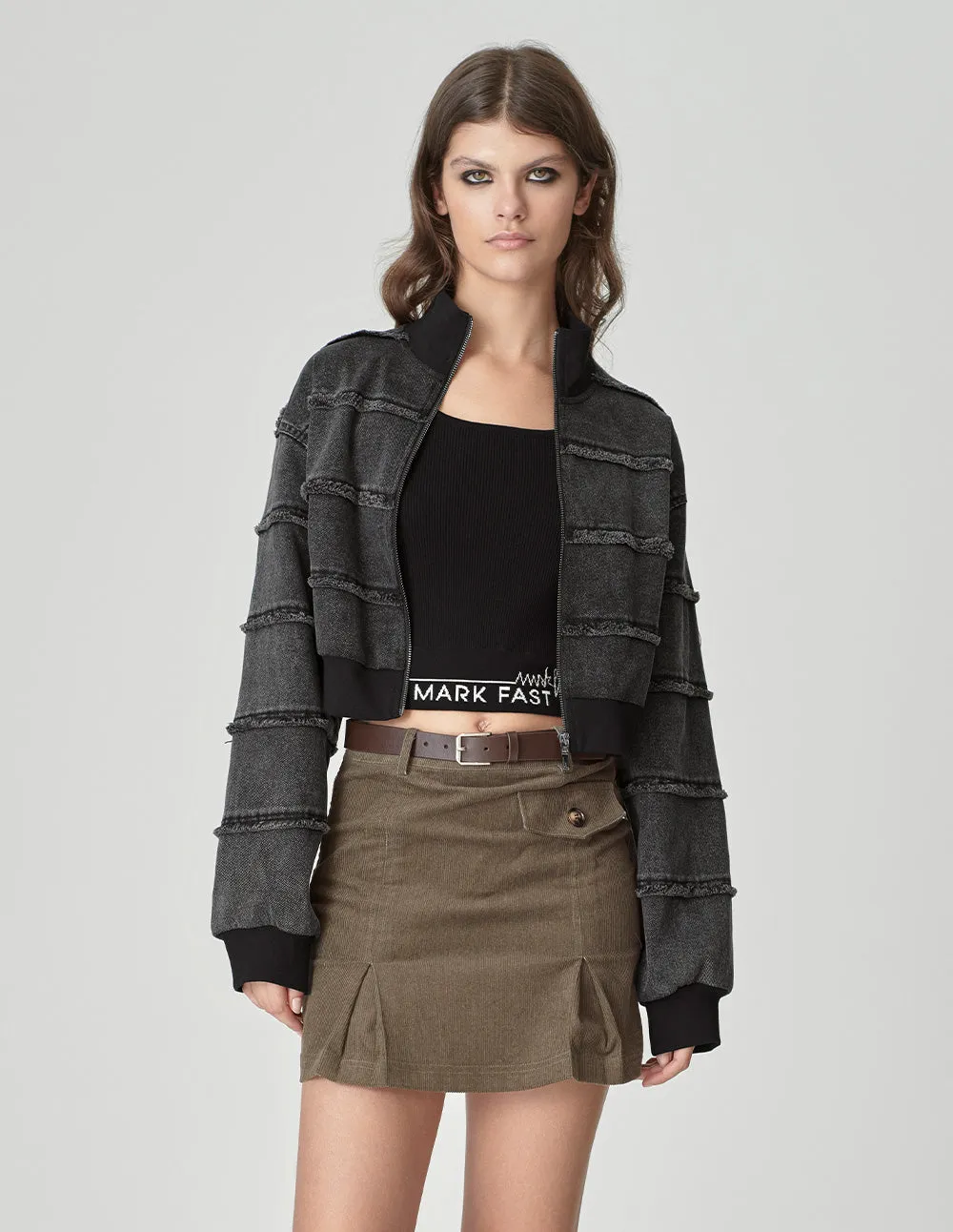 Women's Horizontal Patchwork Washed Denim Jacket