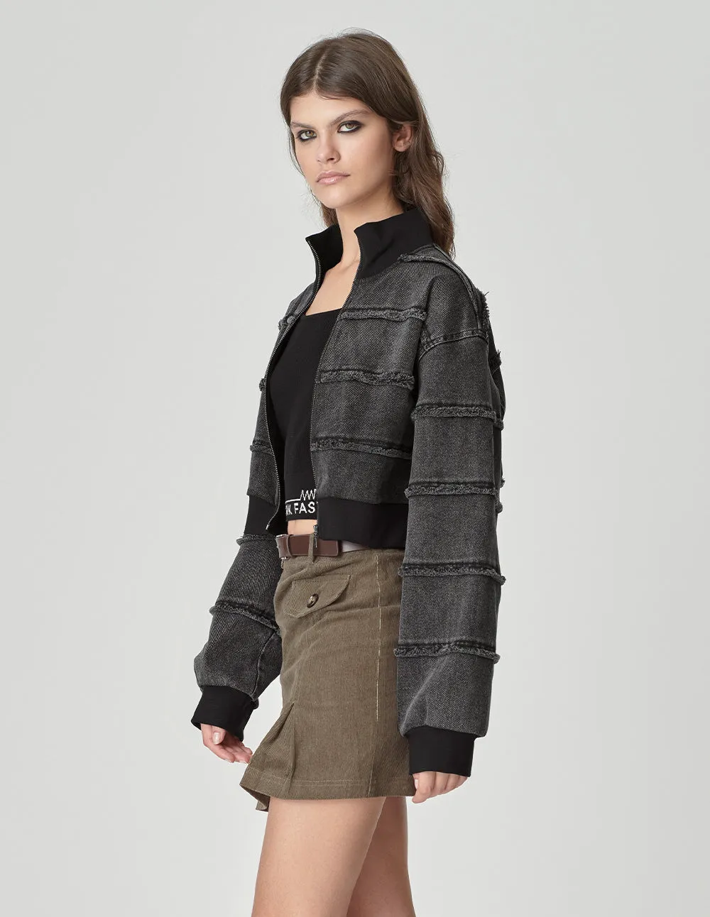 Women's Horizontal Patchwork Washed Denim Jacket
